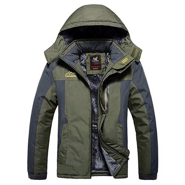 

men padded parka cotton coat autumn winter hooded jacket mens zipper fleece outdoor jackets thick warm coats, Tan;black