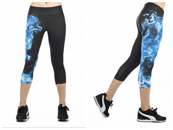 

women yoga trousers pants tights trousers female high waist dance color active capris blue printing cropped trousers leggings skinny silm, Black;white
