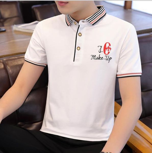 

printed casual tshirts business short sleeve button tees mens summer clothing lapel neck mens summer designer polos solid color floral, White;black