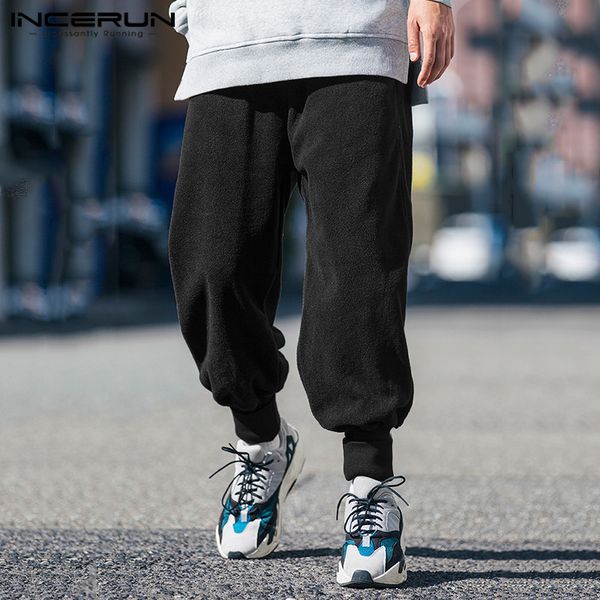 

incerun fashion men solid thermal sweatpants jogger comfort elastic waist drawstring straight pants casual joker mens trousers 7, Black