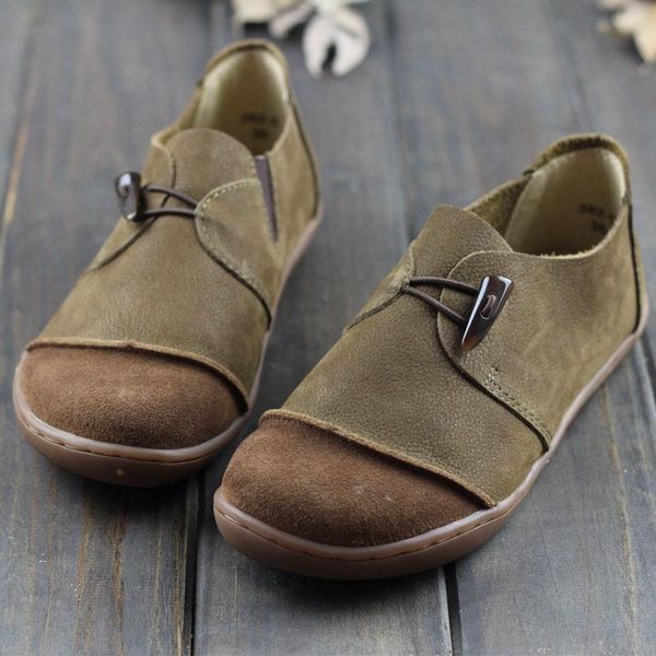 Imter Shoes Woman Genuine Leather Ladies Flat Shoes Round Toe Slip