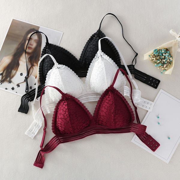 

back lightweight clasp women bra adjusted straps lingerie french style breathable frameless adjustable strap solid soft thin lace, Red;black