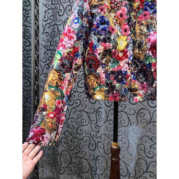 

flowers luxury women new autumn spring fashion design colorful print crystal bead seqinyy sequins jacquard 2020 jacket nxmnh, Black