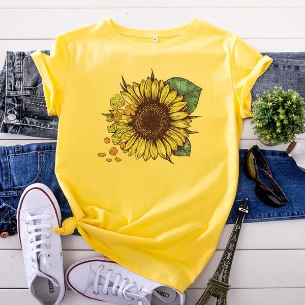 

women's womens designer tees clothing sunflower women's t-shirt summer cotton short sleeve black, gray, yellow, pink, white, fluo