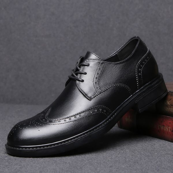 

men oxford shoes brogues lace-up genuine leather bullock business wedding dress shoes male formal party big size 47 o4, Black