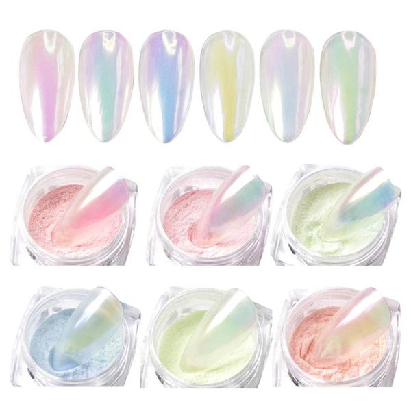 

2020 new pearl powder nail art glitter mirror mermaid effect chrome pigment uv gel polish shimmer dip dust diy nails decor, Silver;gold