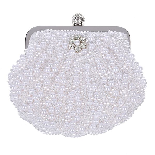

elegant pearl bridal clutch bag party handbag shell bag white