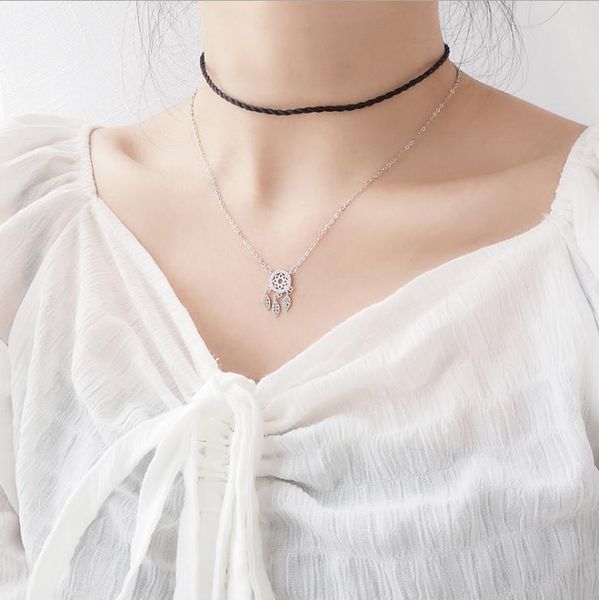 

fashion dream catcher pendant necklace s925 sterling silver zircon clavicular chain necklace for women jewelry gift