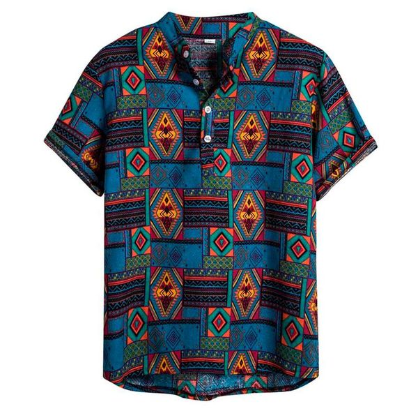 

men's shirts ethnic short sleeve casual cotton linen printing blouse hawaiian beach shirt mens holiday vacation clothing shirts, White;black