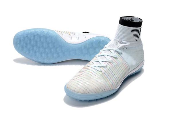 

mens/woman/kids football boots superfly v tf/ic/fg cr7 white blue soccer shoes