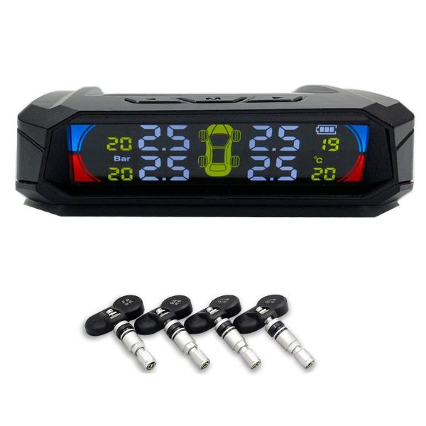 

highly accurate solar color lcd tpms wireless car tire pressure temperature monitoring system with 4 sensors car alarm system