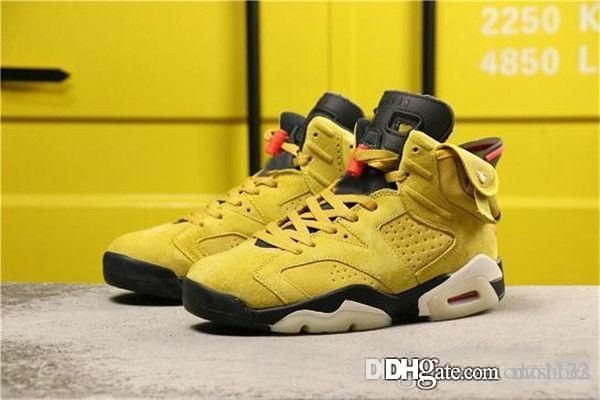 

оптовая travis х хьюстон высокого качества трэвис скотт х airs 6 мужская обувь баскетбол желтый кактус джек jumpman тренеры кроссовок