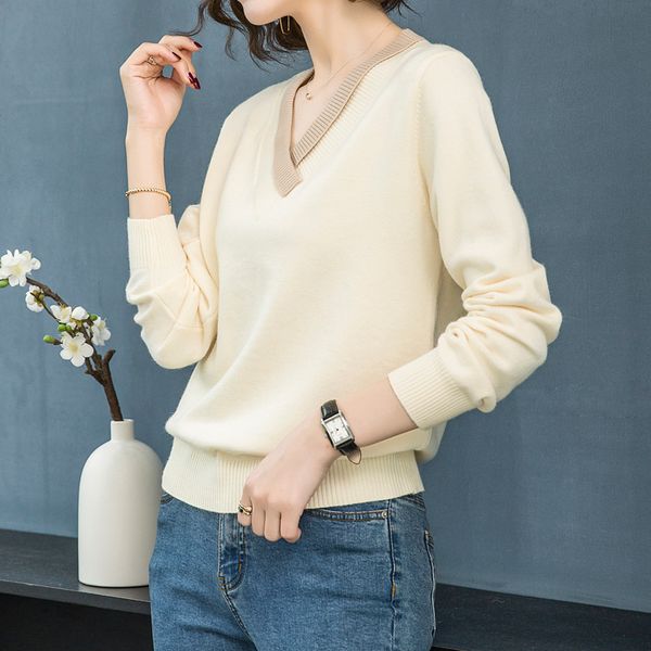 

women's sweaters women autumn winter knitted wool sweater casual long sleeve v-neck pullovers cashmere woman slim, White;black