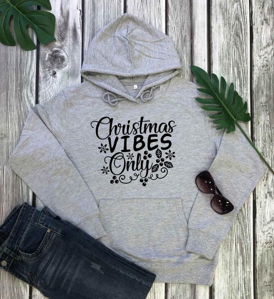 

christmas vibes only women fashion cotton casual slogan graphic hoodies young hipster grunge tumblr cute pullovers vintage, Black