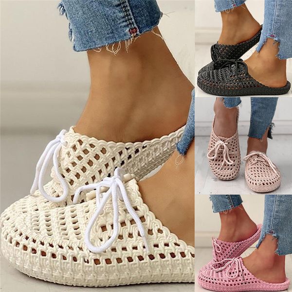 

summer new women's openwork slippers non-slip deodorant breathable flat sandals home indoor lazy student slippers, Black