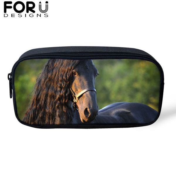 

forudesigns friesian horse print pencil bag pouch for boy student travel wallet bag girl stationery storage protector pouch case