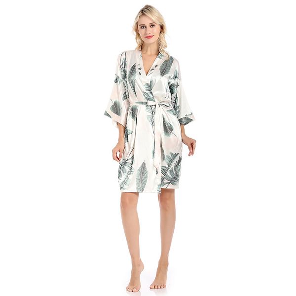 

women's sleepwear satin simulation silk nightgown pajamas printed plus size bathrobes home service cardigan robes for women, Black;red