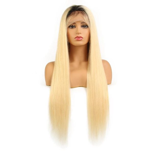 Lin Man 150 Density Full Lace Human Hair Wigs 1b 613 Blonde Lace