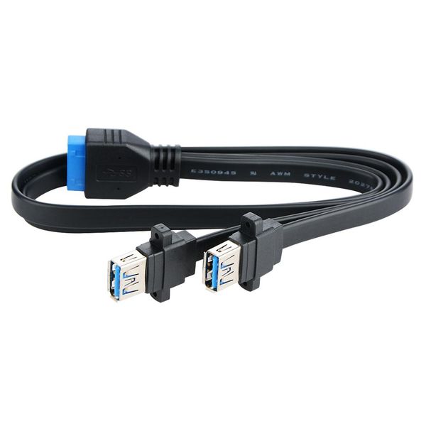 

dual ports usb 3.0 female screw panel mount to motherboard 20 pin header flat cable cord