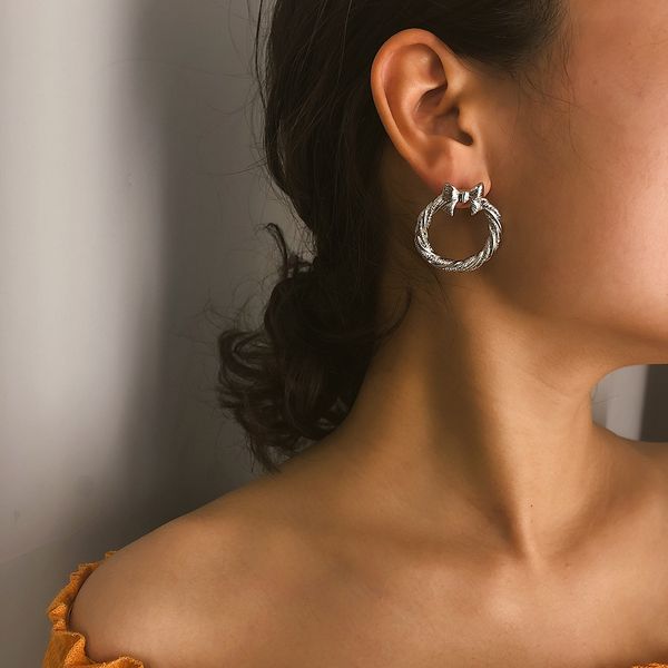 

butterfly necklace jewelry link chain butterfly jewelry business temperament geometric all-match earrings female bow hollow round, Silver
