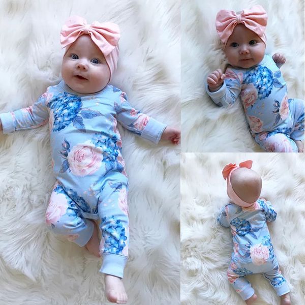 

fashion floral newborn baby girl romper jumpsuit playsuit outfit clothes set, Blue
