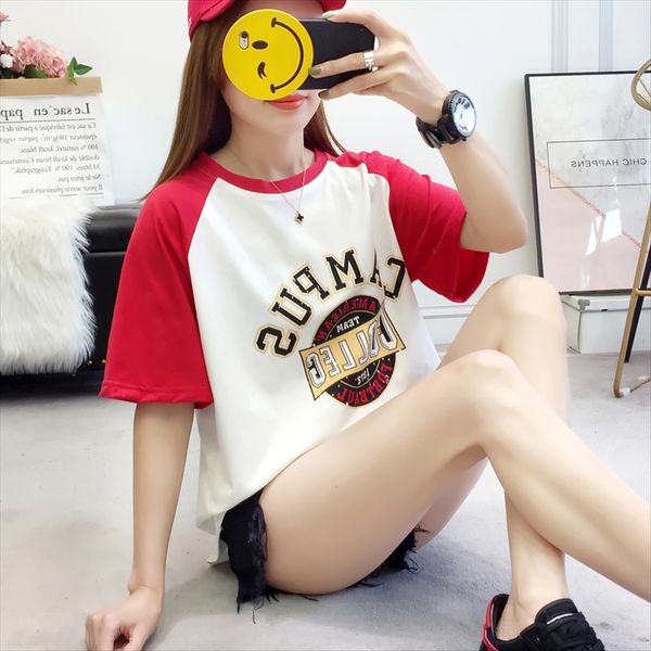 

2020t мода соответствия рыхлый цвета с коротким рукавом больших размеров одежды лета ins рукава футболки верхняя одежда женская верхняя галс, White