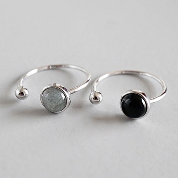 

big j.w minimalist 925 sterling silver adjustable open ring women decoration natural moonlight stone ball rings fashion jewelry