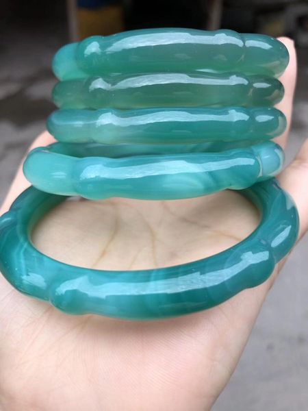 

bangle ice-seeded green agate bamboo knot jade bracelet 1pcs, Black