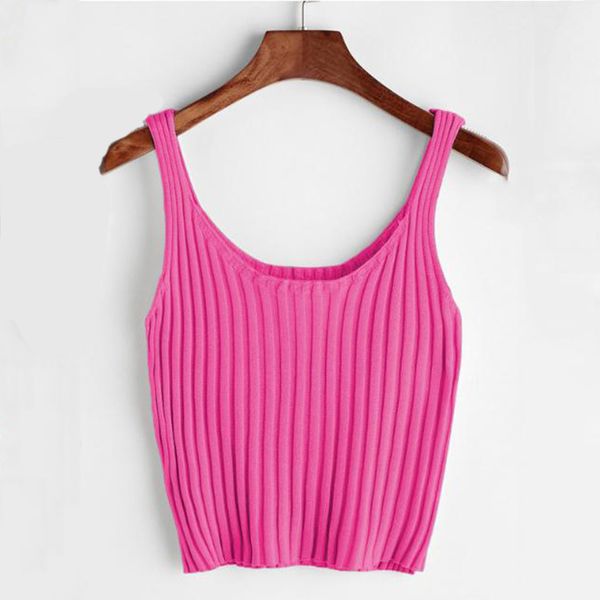 

2020 summer sleeveless knit sling stripe solid color crop women's fashion stripe shirts, White