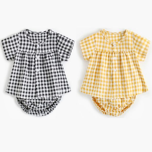 

summer 2021 plaid baby girl clothing sets short sleeve shirts and diaper cover shorts online shopping 2 piece cute toddler outfits 20032602, White