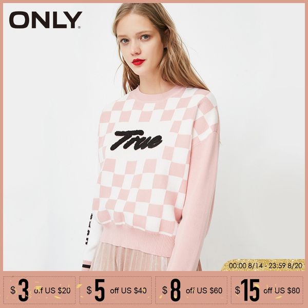 

only letter printed grid pullovers knitwear sweater| 118124518, White;black