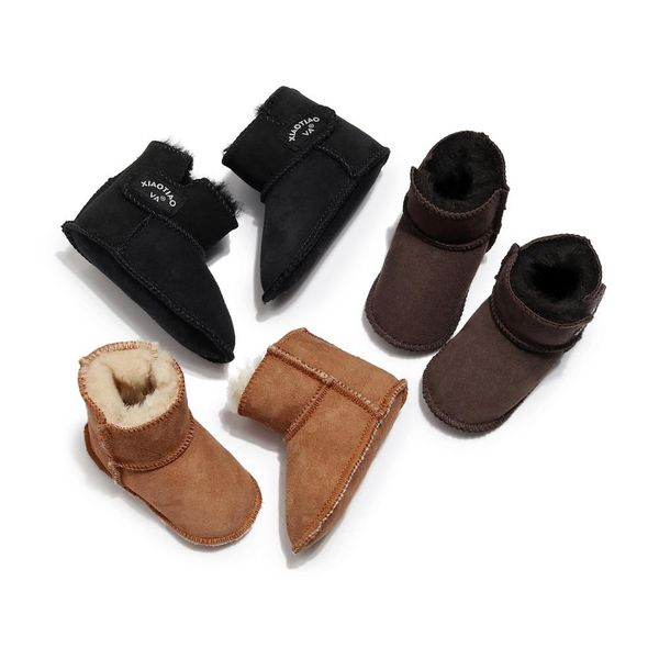 

2020 winter baby boots genuine sheepskin natural australia shearling fur newborn snow boots soft non-slip sole camel booties, Black;grey