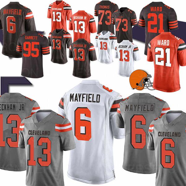 

13 odell beckham jr cleveland 6 mayfield brown jerseys 27 kareem hunt jerseys 21 denzel ward 73 joe thomas mens 80 landry hot, Black;red