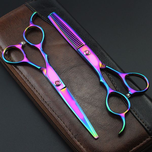 

customize 6inch left-hand cutting thinning scissor hair cut hairdressing shear clipper professional scissor quality rainbow set