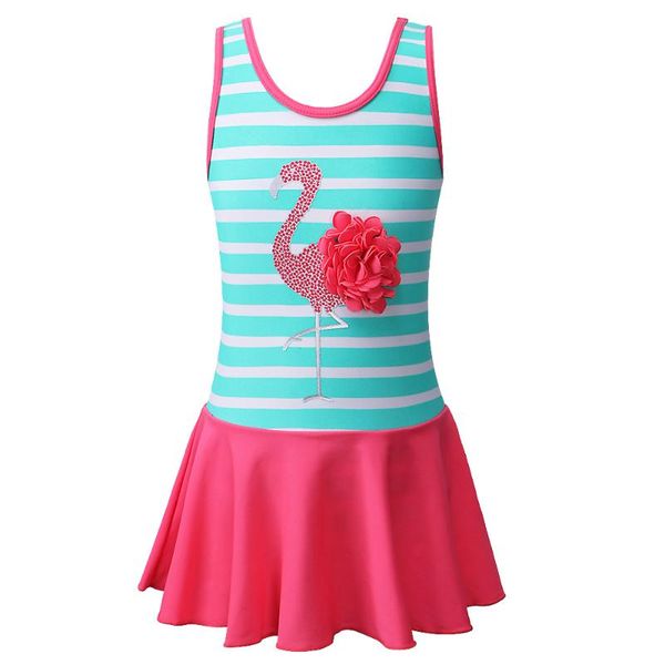 

baohulu children's dress floral flamingos girls swimwear one piece striped bodysuit children beachwear swim suit bathing suit