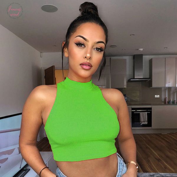 

ribbed knitted neon green crop women clothes 2020 fashion bodycon tank cropped vest festival summer neon, White