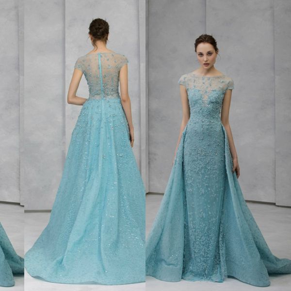 

2020 gorgeous evening dresses jewel lace appliqued beaded sequined prom gowns sweep train custom made formal party gown, Black;red