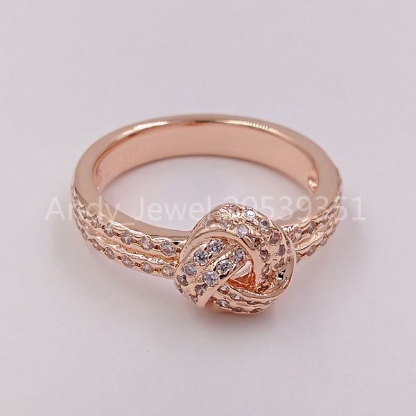 Perline d'argento Scintillante Anello Nodo d'Amore Pandora Rose Clear Cz Charms Autentico Sterling 925 Adatto Braccialetti Gioielli Stile Pandora Europeo Andy Gioiello 180997CZ