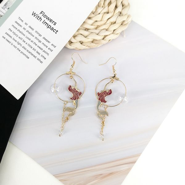 

japanese and korean fashion mermaid glass bubble exaggerated long section crystal retro trend female ear clip, Golden