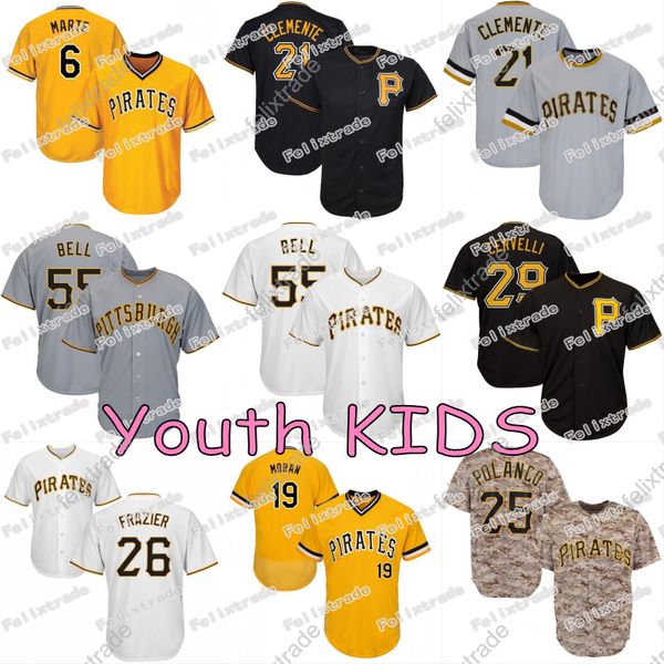 

Youth KIDS Pirates Jerseys Josh Bell Pittsburgh Starling Marte Melky Cabrera Colin Moran Gregory Polanco Francisco Cervelli Roberto Clemente