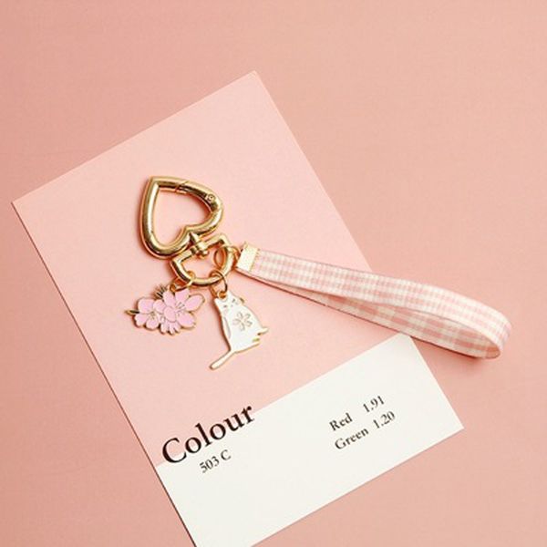 

lovely ribbon cat keychain keyring for women girl jewelry animal pet flower cute bag car key holder keyring, Silver