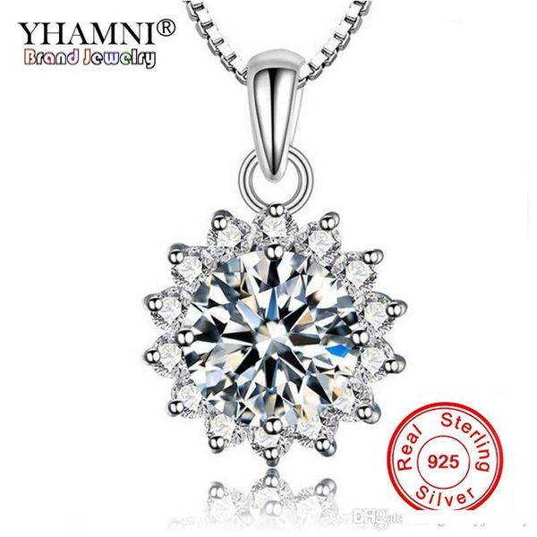 

yhamni fashion solitaire sunflower pendant necklace women 925 sterling silver chain crystal rhinestone flower necklace tp001