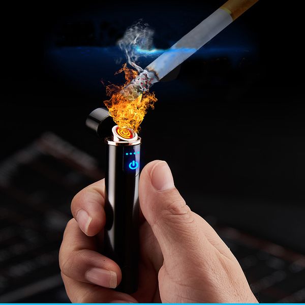 

2019new mini portable dual arc usb charging fingerprint sensing charging lighter sensor touch screen windproof cigarette lighter