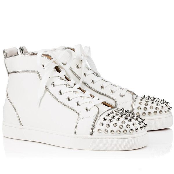 

men's shoes red bottom spikes flat junior brown glitter with rivets toe,back rhinestone suede couple junior spiked flats trainers, Black