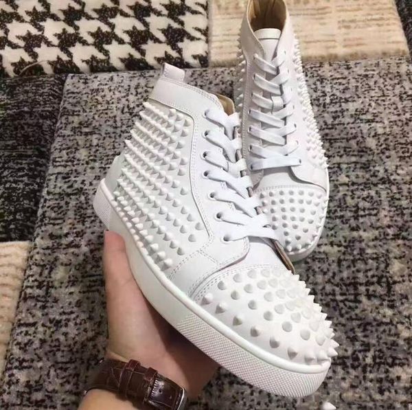 

designer casual shoes women men sneakers spikes red bottom sneaker dress shoes party wedding party lovers genuine leather sneakers all white, Black
