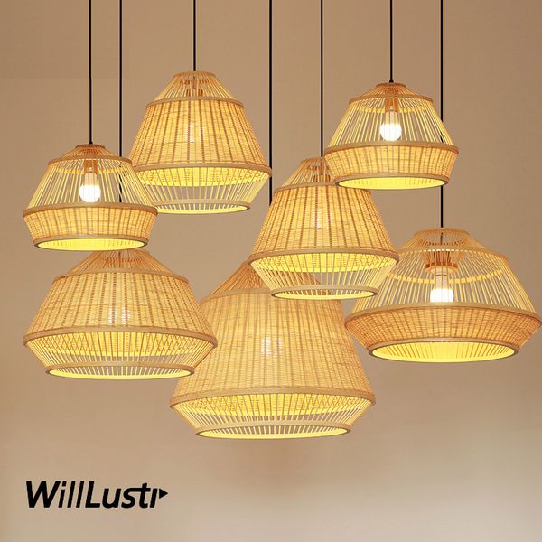 

Knitted Hand Bamboo Pendant Lamp Wood Patchwork Suspension Light Restaurant Hotel Cafe Dining Room Bedroom Zen Hanging Lighting ing