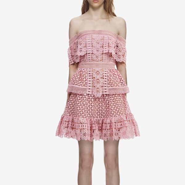 

self portrait pink red lace dress 2018 women off the shoulder dresses, White;black