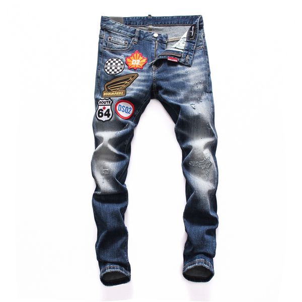 

new 2020 brand jeans mens jeans men denim black jeans for men embroidery pants fashion holes trousers italy size 28-38, Blue
