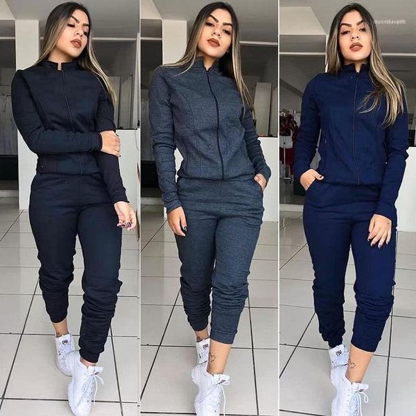

sleeve stand collar womens sports sets womens casual two piece sets solid color womens designer tracksuits long, Gray