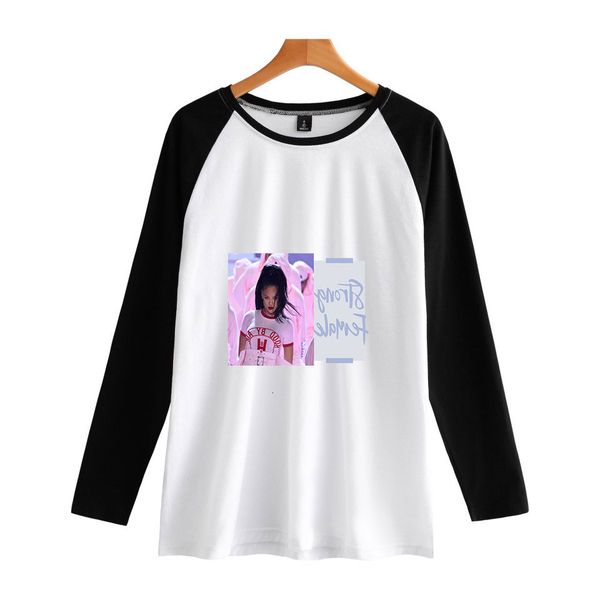 

2019 u.s.a performer rihanna trend leisure time spell shoulder long sleeves shirt t shirts, Gray;blue